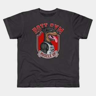 Fun Rottweiler in Rott Gym Muscle Up with red accents Kids T-Shirt